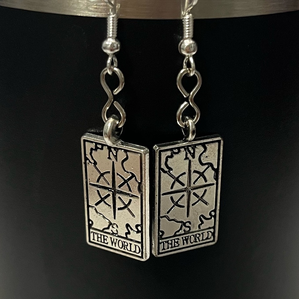 “The World” tarot card earrings